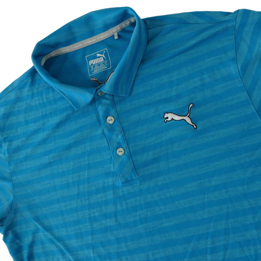 Puma Cobra Tour Performance Stretch Striped Blue Golf Polo Shirt Men's Medium